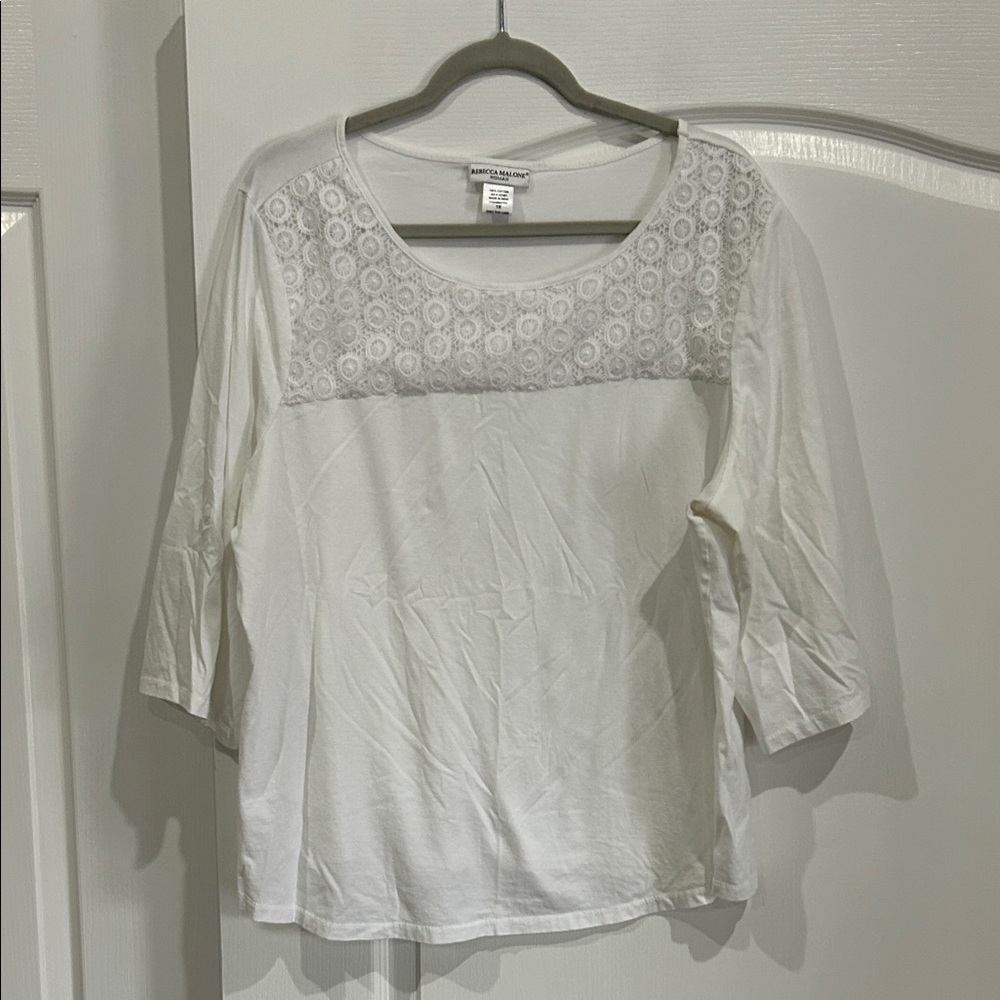 Rebecca Malone White Lace Detail Long Sleeve Top